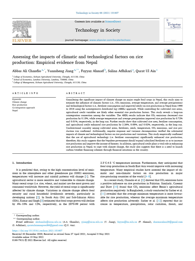 Climate and Tech Effects on Nepal Rice Production | PDF | Agriculture ...