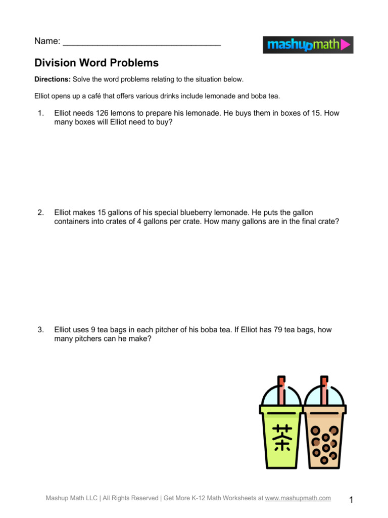 Division Word Problems (Intermediate) (D) | PDF | Cooking, Food & Wine ...