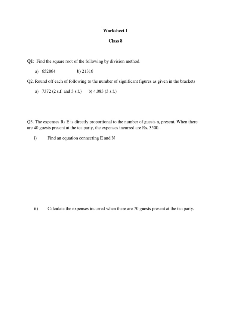 Worksheet 1 Class 8 | PDF