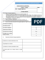 Prueba Formativa de Lenguaje Algebraico