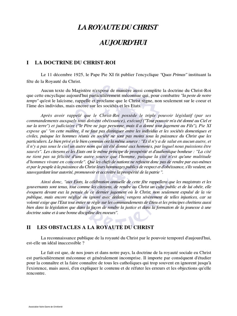 La Royauté du Christ et son Impact Social | PDF | Jésus | Église catholique