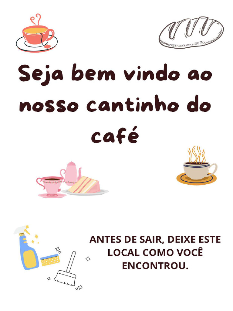 Cartaz Cantinho Do Café Simples Minimalista para Imprimir | PDF