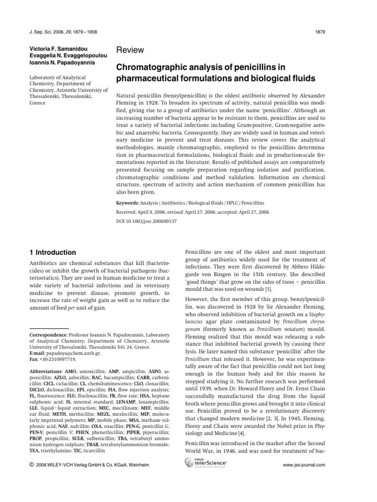 Chromatographic Analysis of Penicillins | PDF | Penicillin | Beta Lactamase