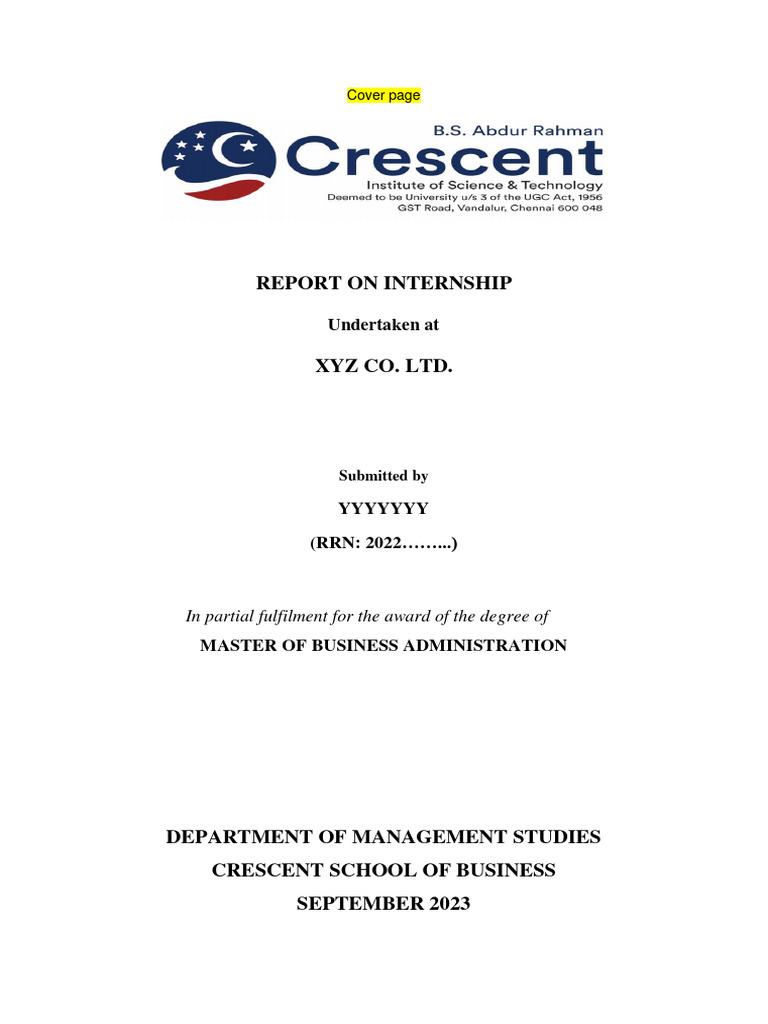 MBA Internship Report Template | PDF | Thesis | Qualifications