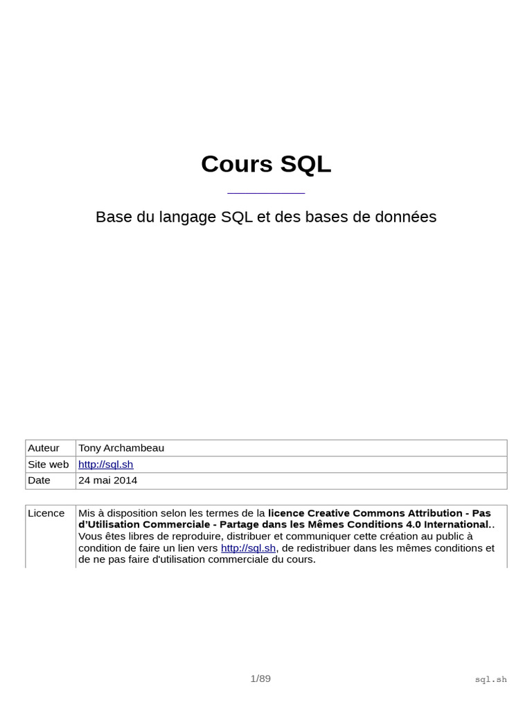 Introduction au langage SQL et commandes | PDF | SQL | Bases de données