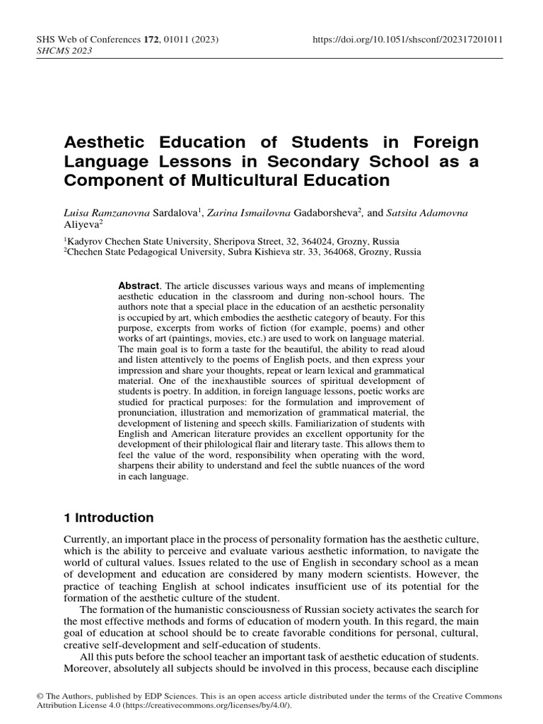 Aesthetic Education of Student PDF Aesthetics Poetry