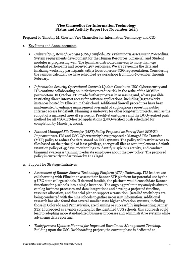 VCIT November 2023 Status Report | PDF | Computer Security | Security