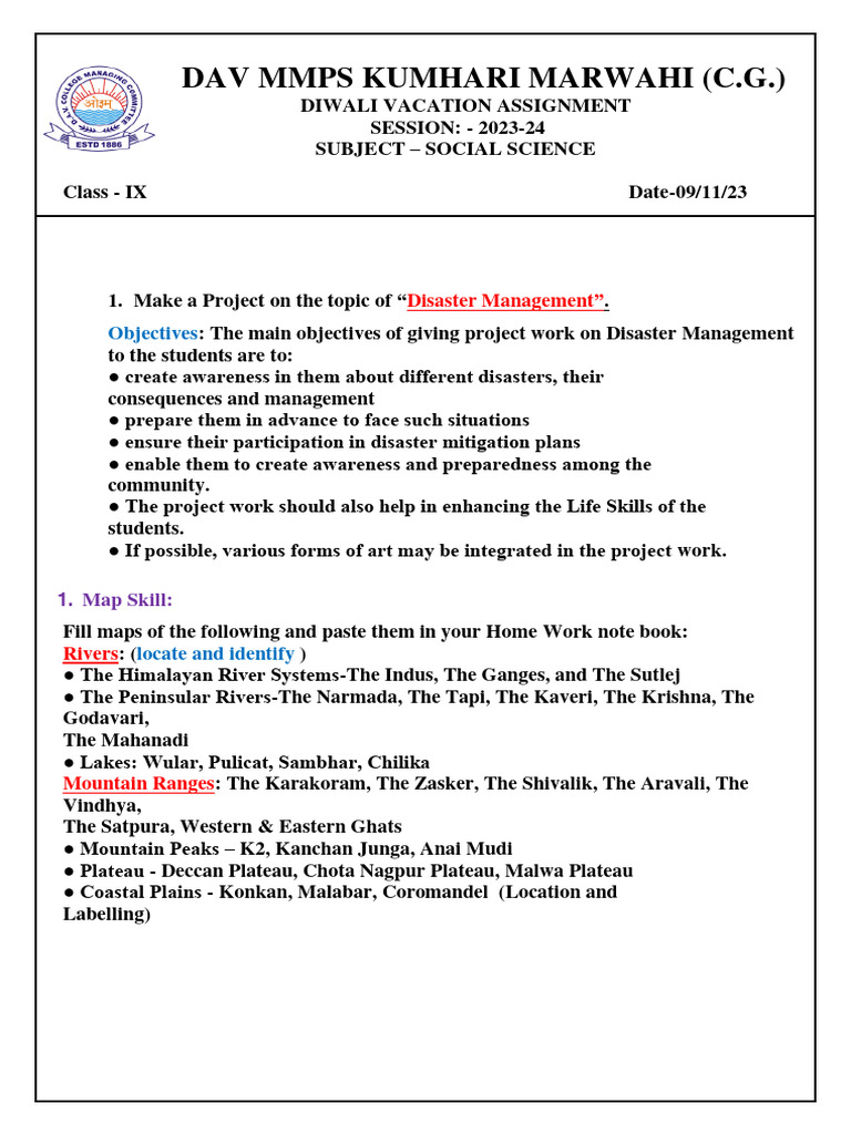 Class Ix Diwali Vacation Homework Pdf Social Science Art