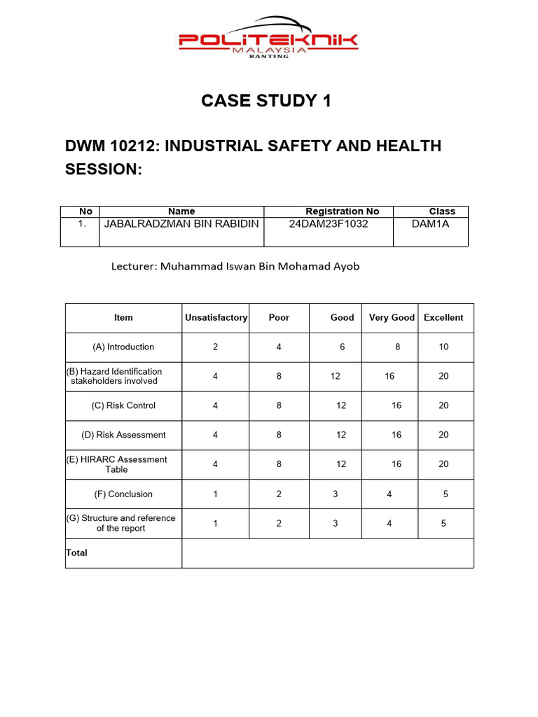 Industrial Safety Case Study Analysis | PDF | Working Conditions ...