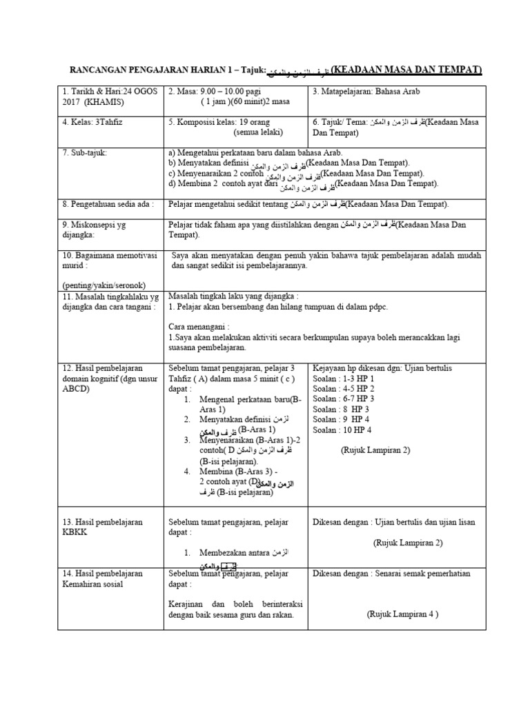RPH Bahasa Arab Tingkatan 3 | PDF | Seni & Disiplin Bahasa