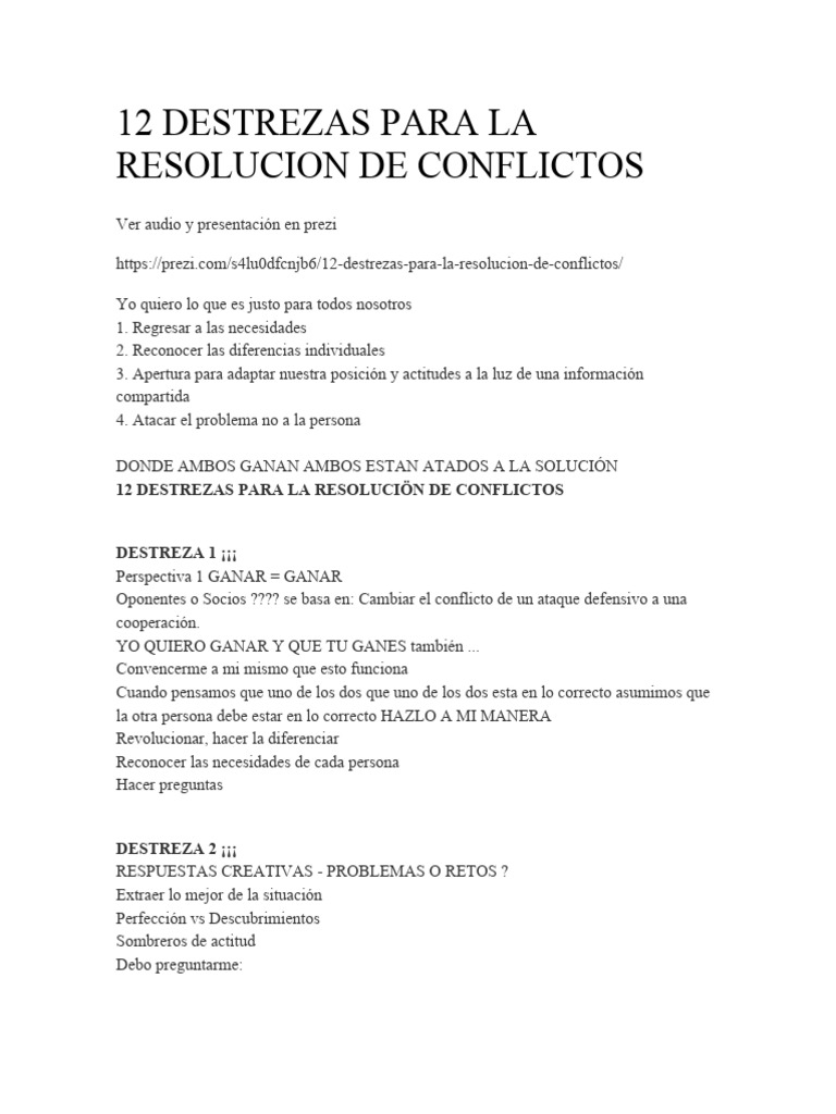 12 Destrezas para La Resolucion de Conflictos | PDF | Conflicto ...