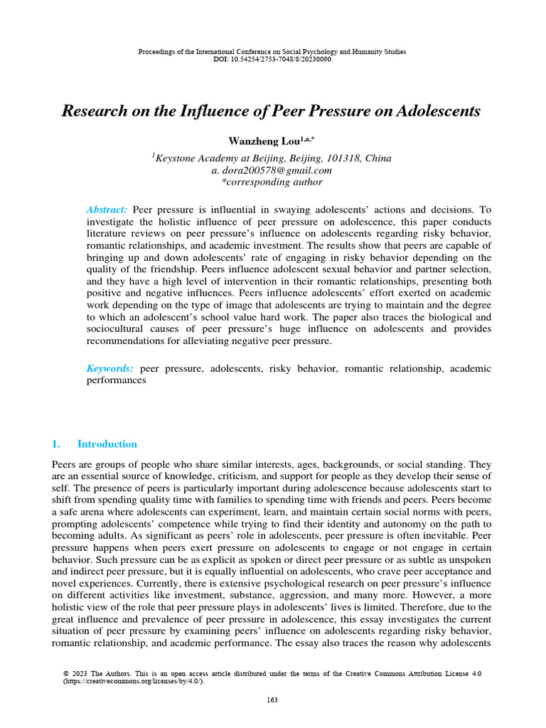 Impact of Peer Pressure on Adolescents | PDF | Adolescence | Friendship