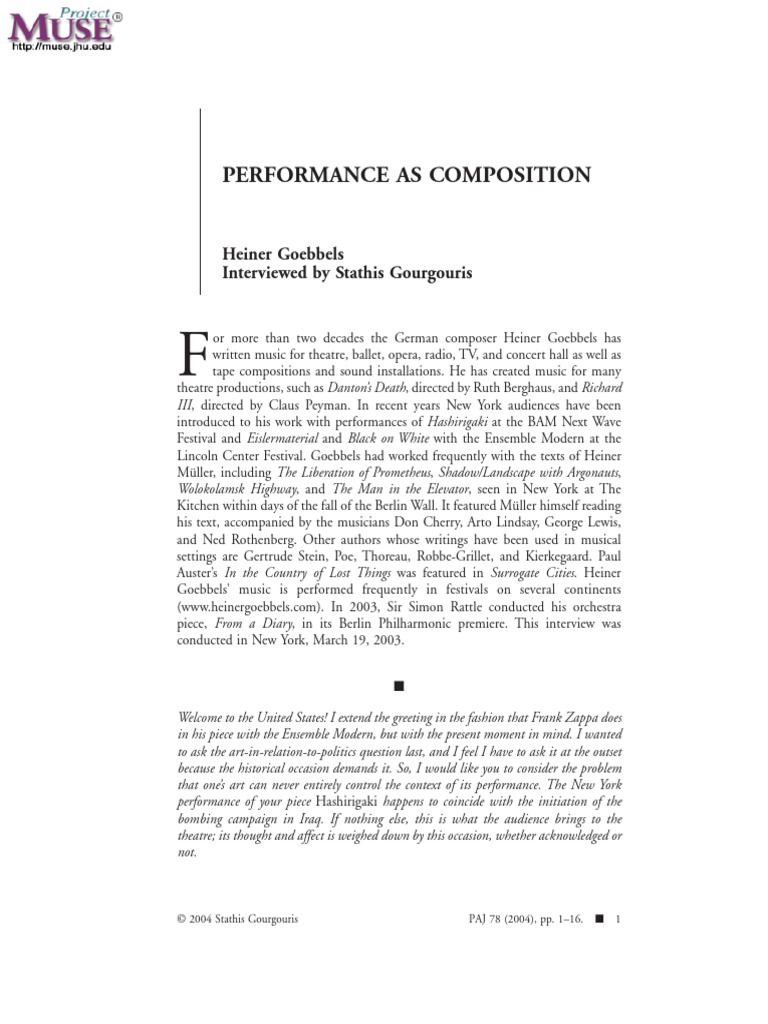 Performance As Composition Pdf Art History