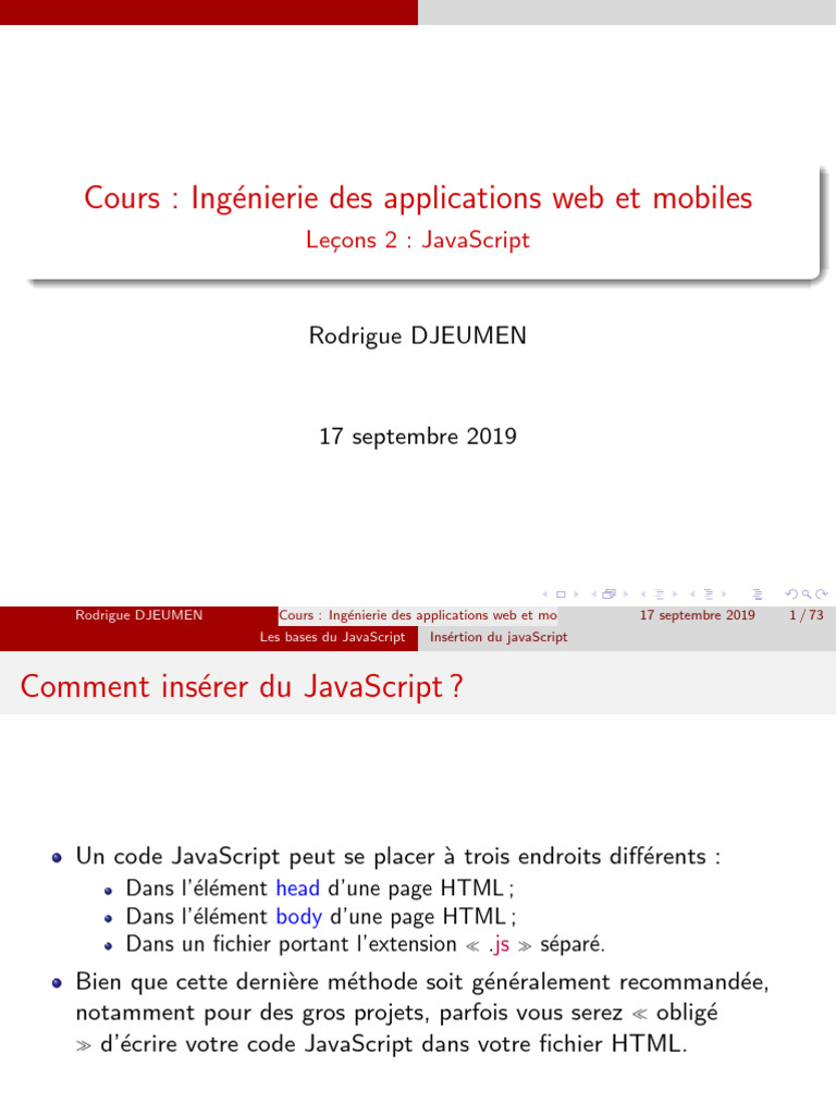 Cours Ingénierie Des Applications Web Et Mobiles - Leçons 2 JavaScript ...