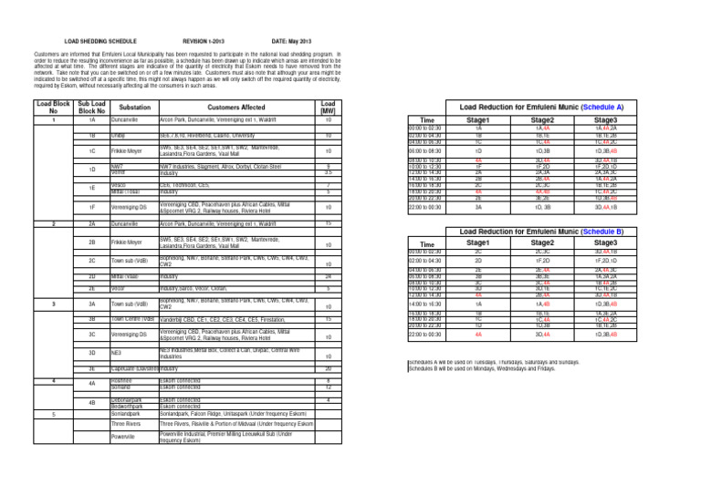 Vanderbijlpark Load Shedding Schedule | PDF | Power (Physics) | Electricity