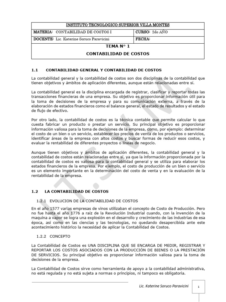 Tema #1 Contabilidad de Costos | PDF | Contabilidad | Costo