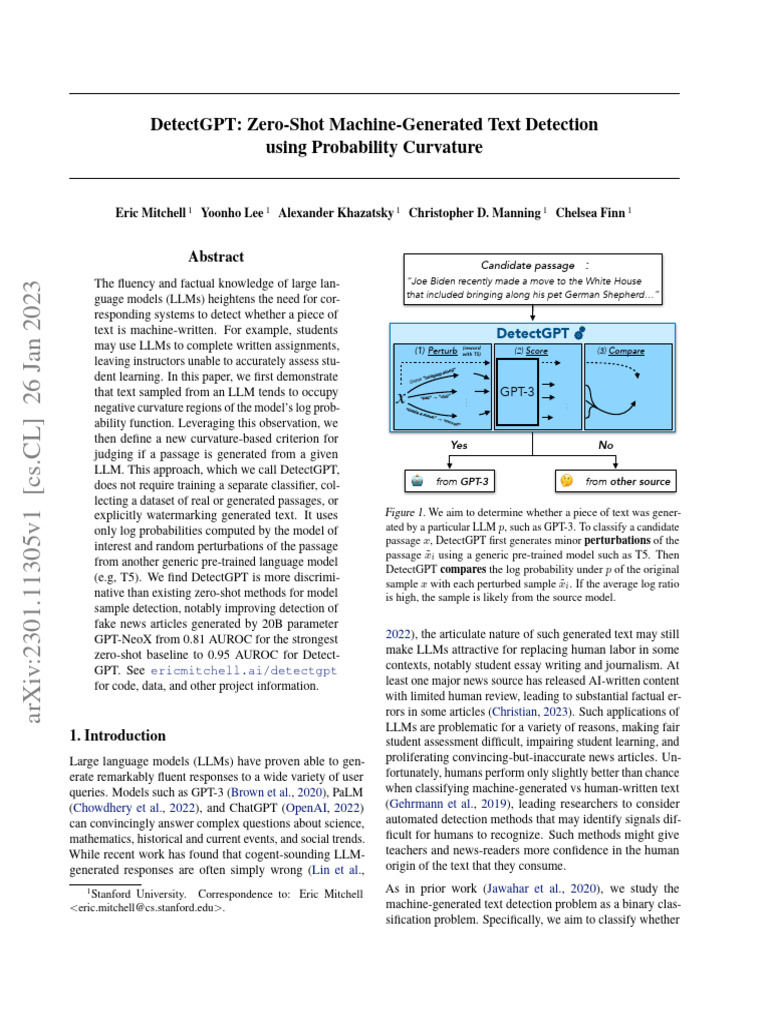 DetectGPT: Zero-Shot Text Detection | PDF | Receiver Operating ...