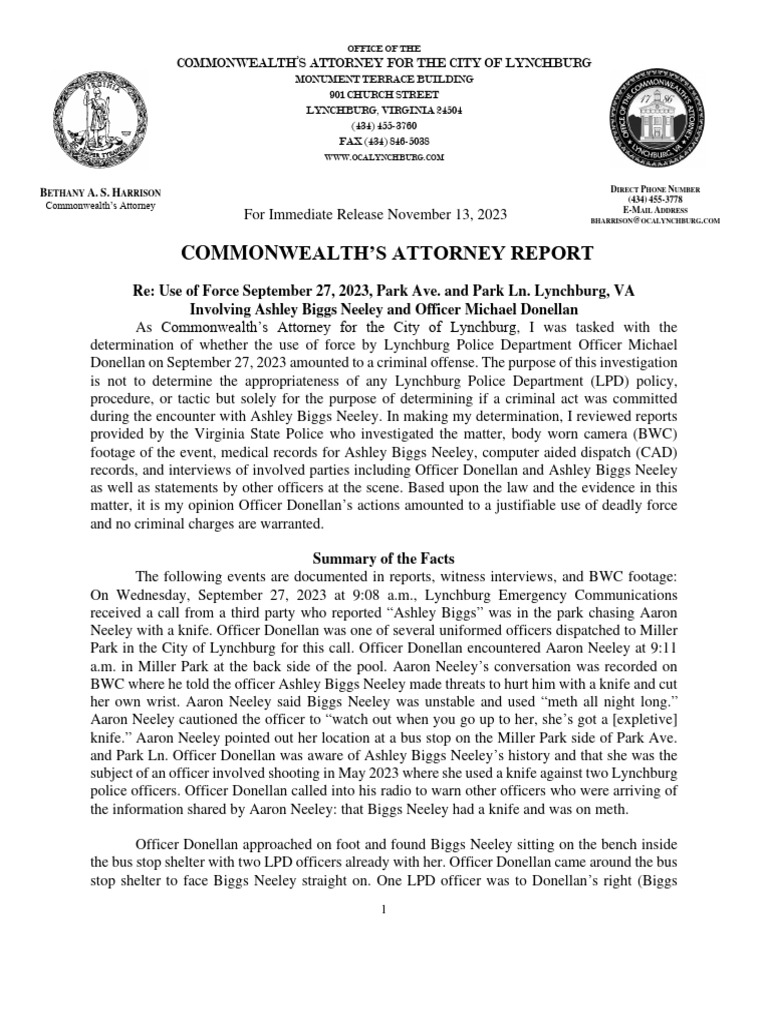 Report use of force ashley biggs neeley officer m donellan sept 27 2023