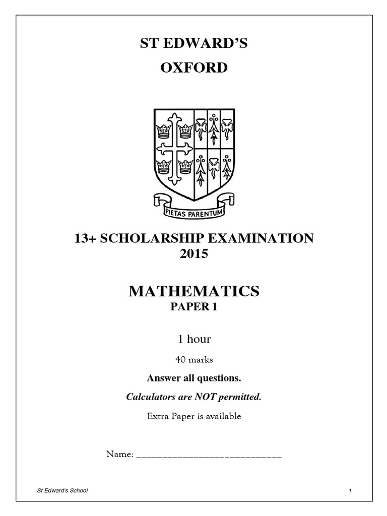 St Edward's School 13+ Maths Exam 2015 | PDF | Elementary Geometry ...
