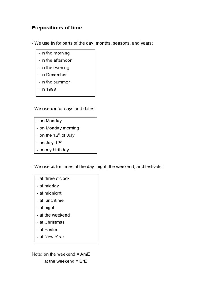 Prepositions Of Time Pdf