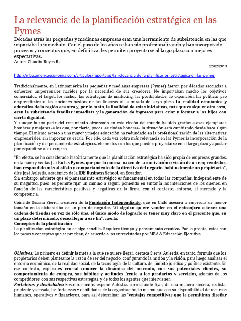 Planificacion Estrategica | PDF | Pequeñas y medianas empresas ...