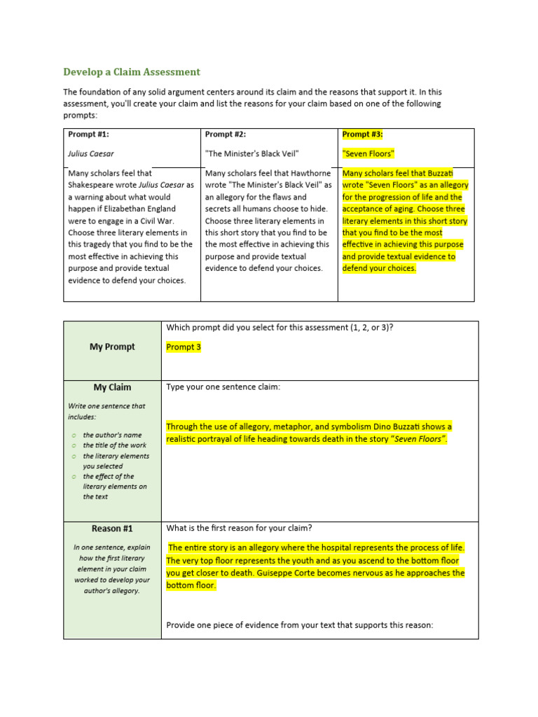 Claim Assessment for 