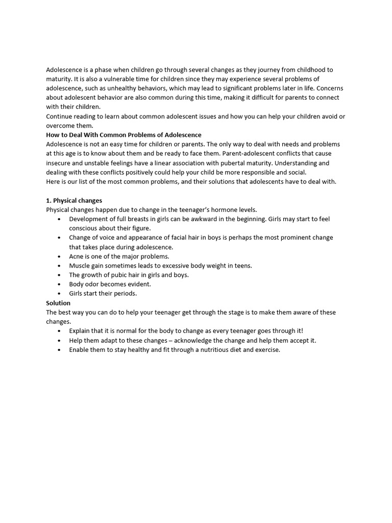 Common Adolescent Issues & Solutions | PDF | Adolescence | Mental Disorder