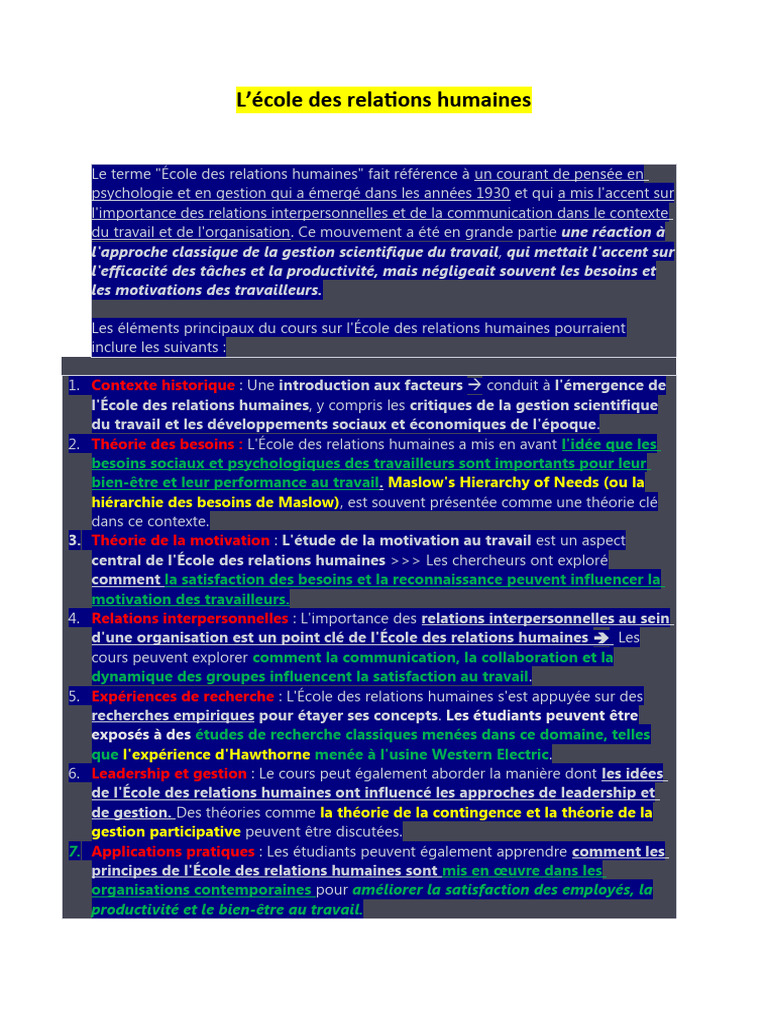 École des relations humaines en gestion | PDF | Motivation | Motivant