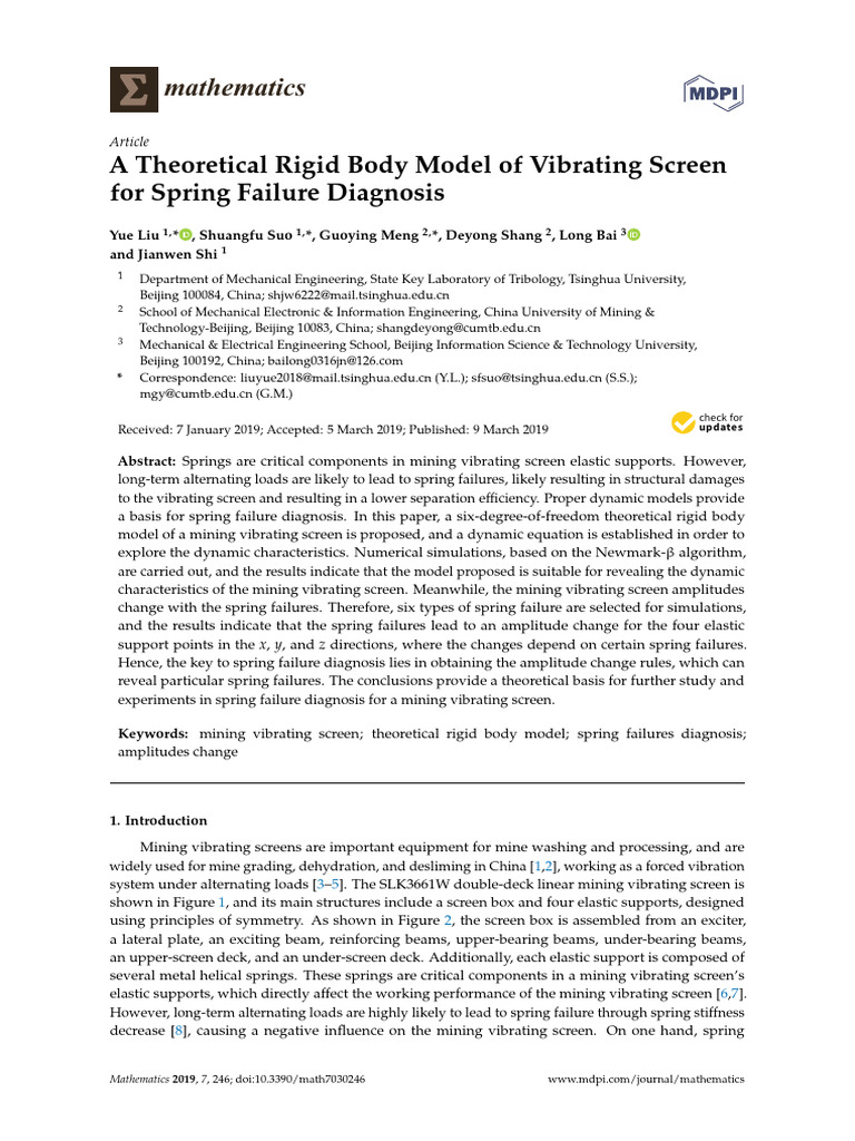 Rigid Body Model for Vibrating Screen Diagnosis | PDF | Rotation ...