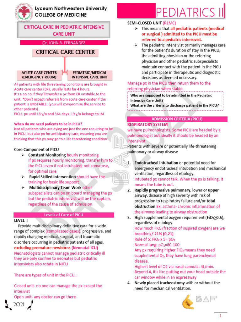 Pediatric Intensive Care Unit Guidelines | PDF | Intensive Care ...