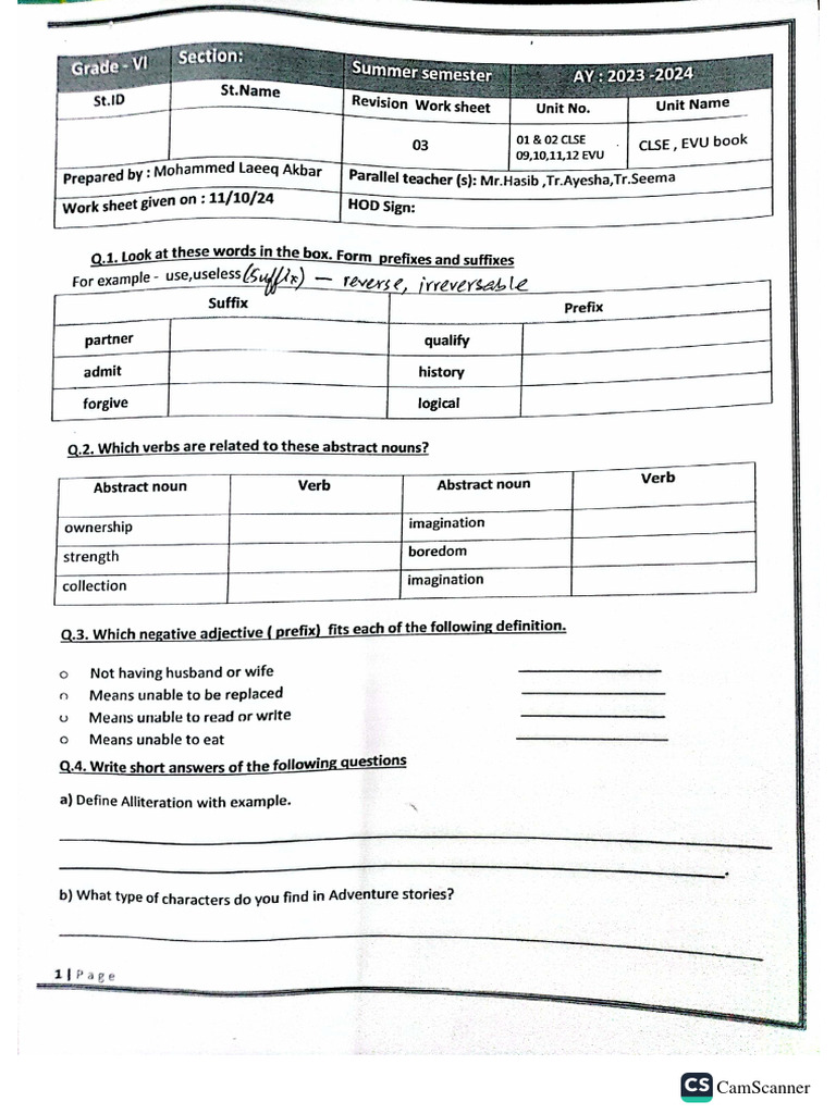 Grade 6 - Revision Worksheet | PDF
