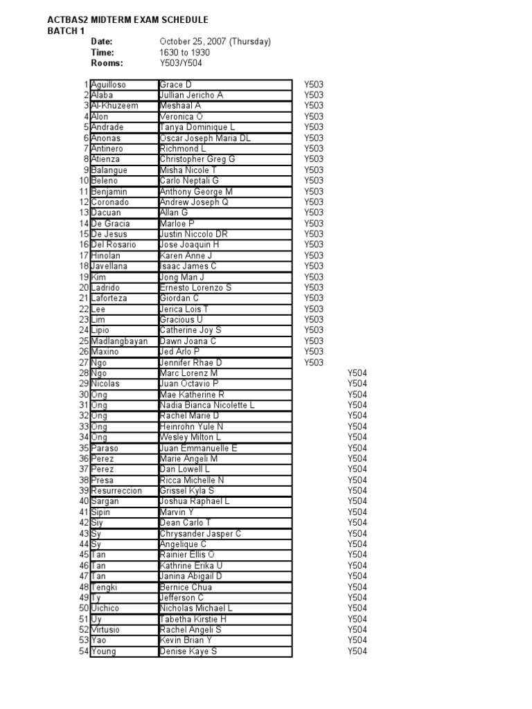 Midterms Schedule To Students | PDF
