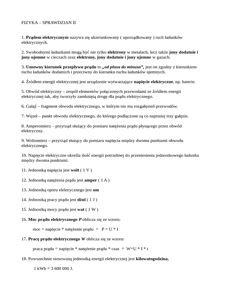 Sprawdzian Fizyka Klasa 8 Fizyka Sprawdzian 2 Klasa 8 | PDF
