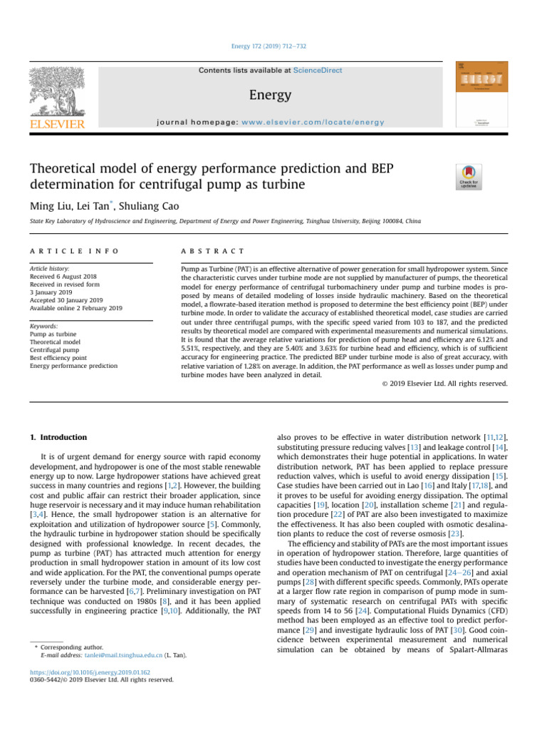 Energy Performance Model for PAT | PDF | Pump | Turbine