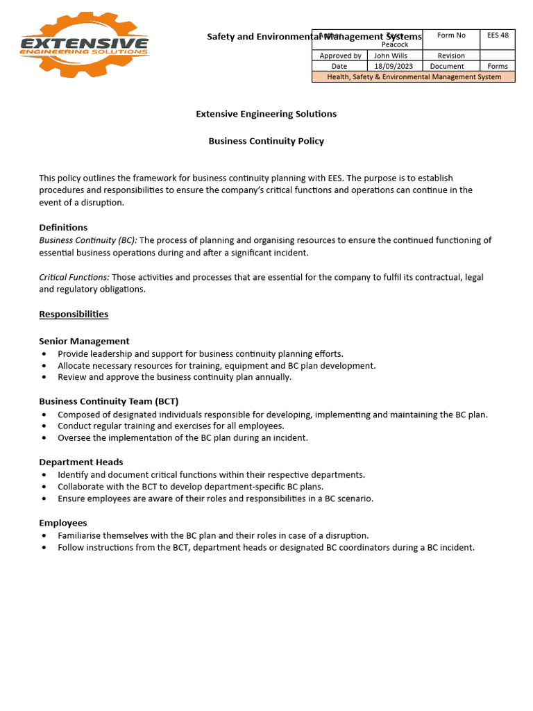 Business Continuity Planning Framework | PDF | Business