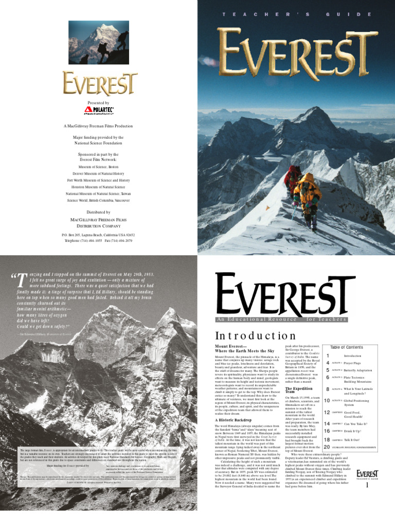Everest Teacher's Guide Download Free PDF Mount Everest Mountains