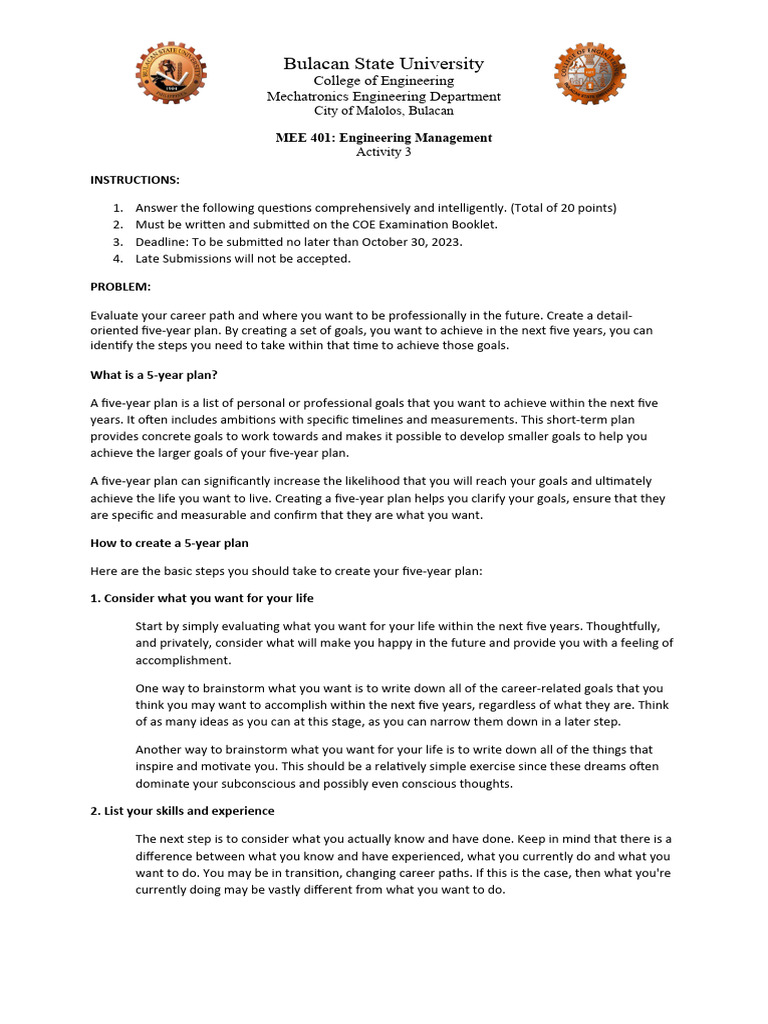 Mee 401 Activity3 Pdf Goal Experience