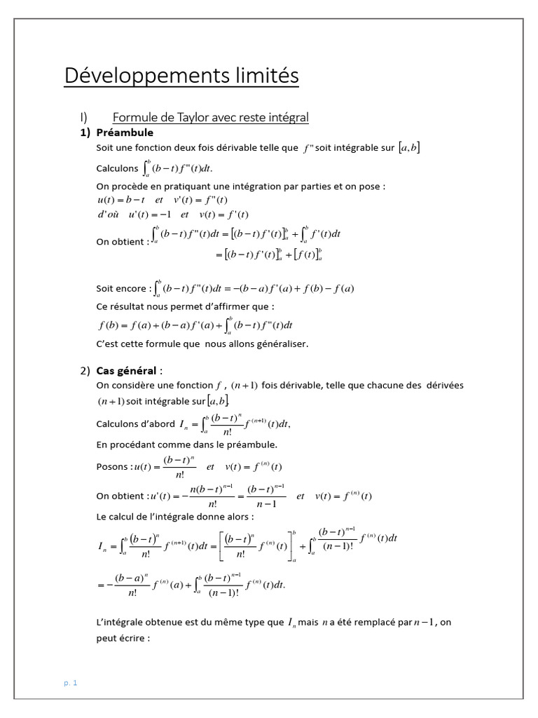 Développements Limités et Formule de Taylor | PDF | Fonction ...