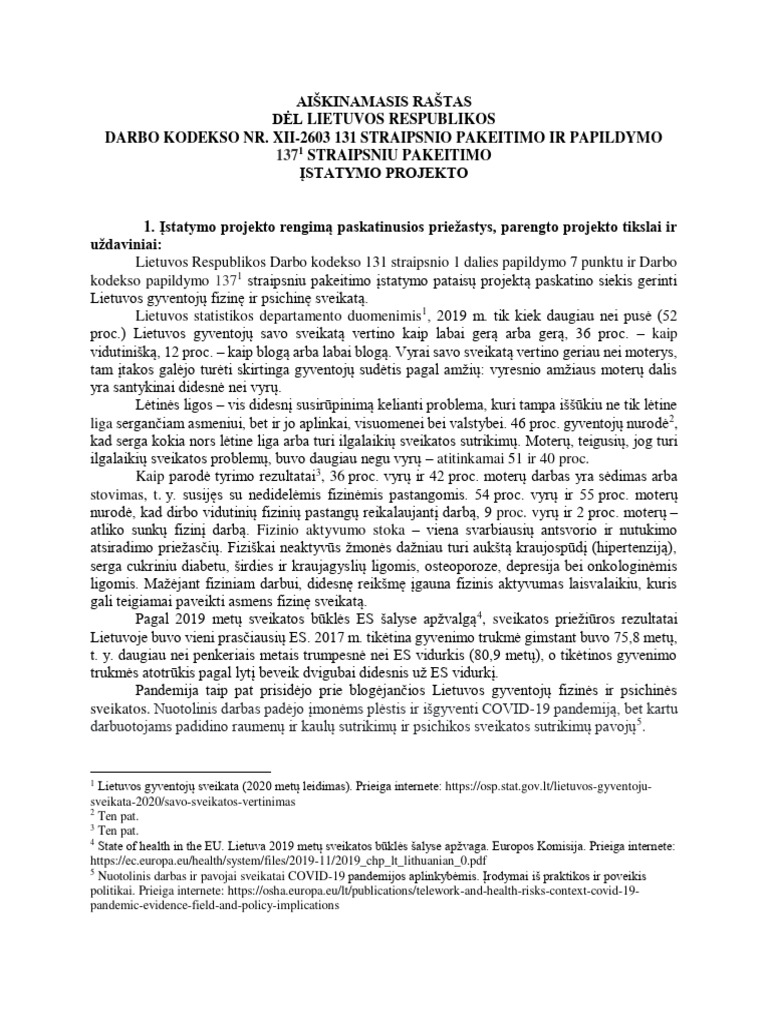 Aiškinamasis+raštas Darbo+kodeksas | PDF