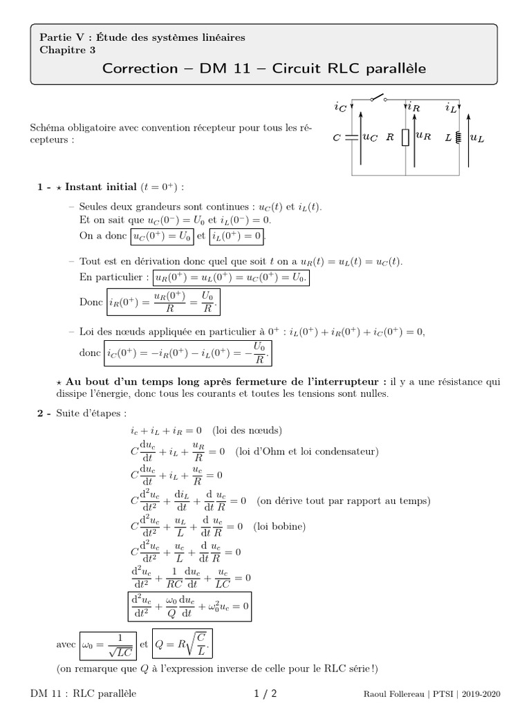 Correction DM 11 : Circuit RLC Parallèle | PDF | Science des matériaux ...