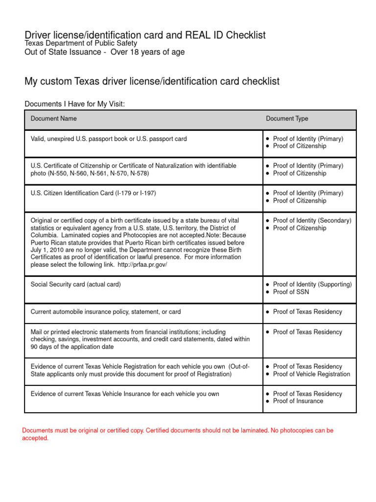 Ma Real Id Checklist