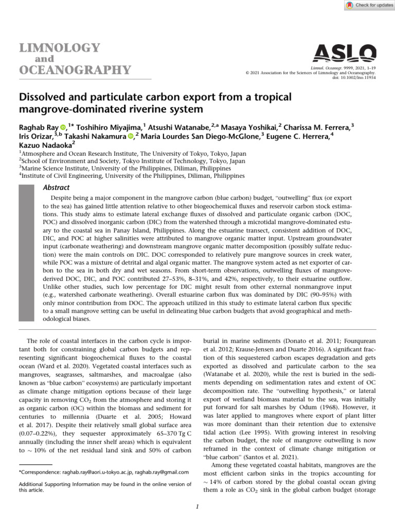 Ray et al 2021 dissolved and particulate carbon export from a