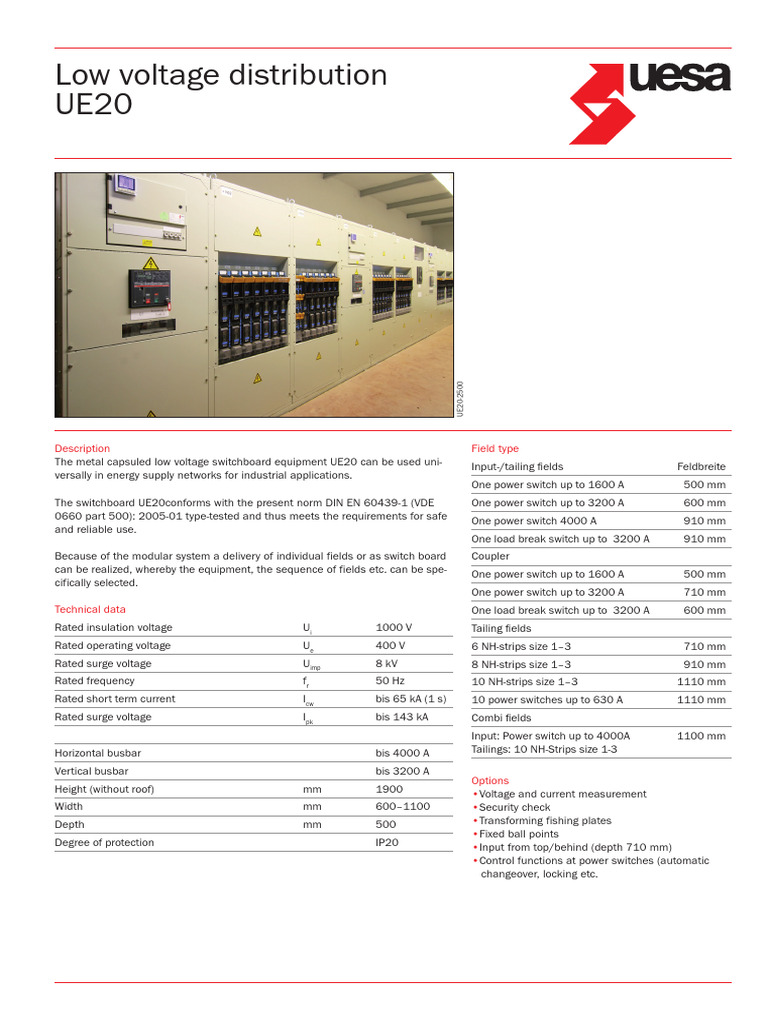 Siemens Low Voltage Switchboard UE20 | PDF | Switch | Electrical Equipment