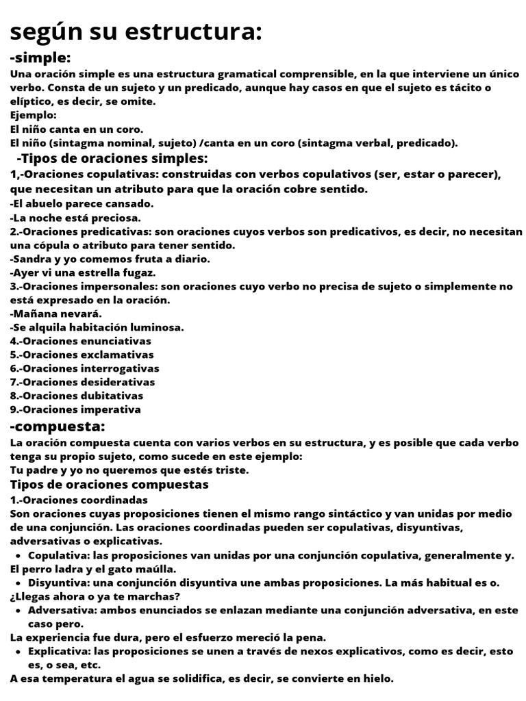 Tipos y Estructura de Oraciones | PDF | Oración (Lingüística) | Asunto ...