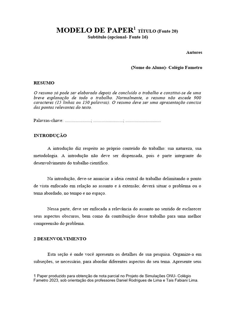 Modelo de Paper Acadêmico Completo | PDF | Abstract (resumo) | Citação