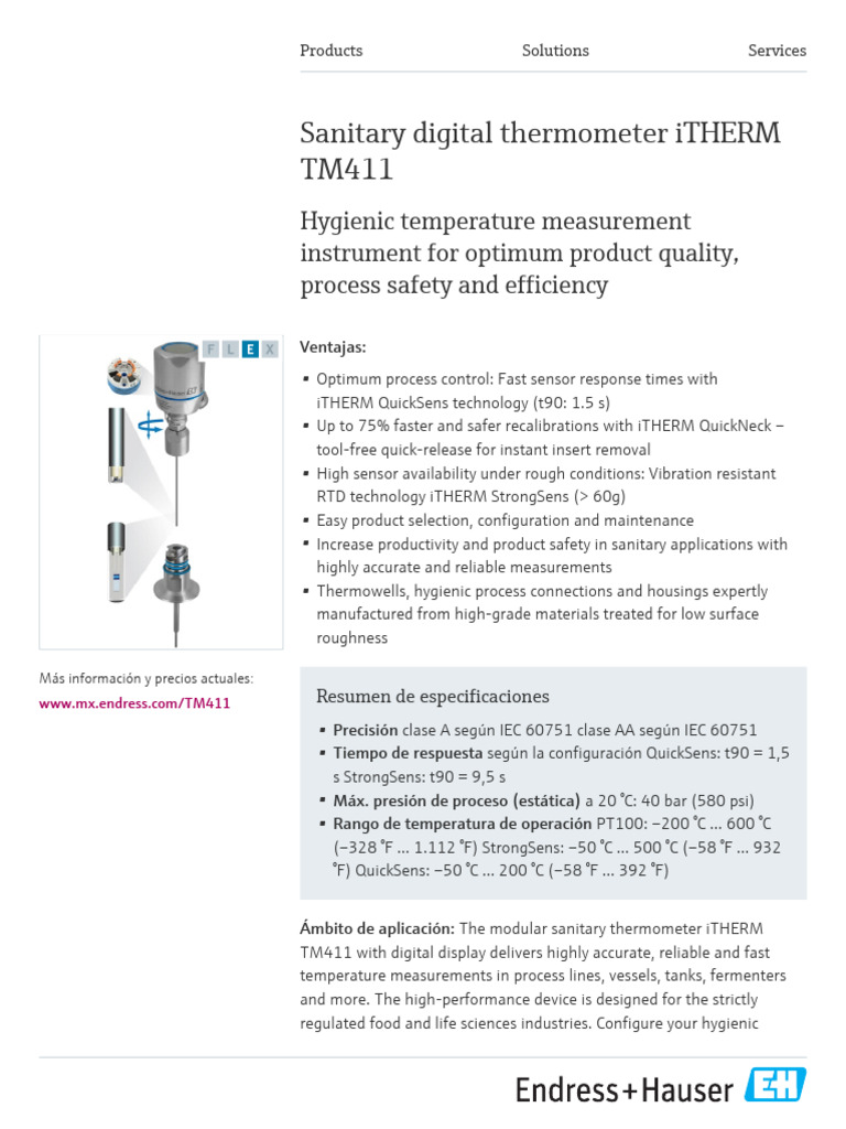 Endress-Hauser - iTHERM - TM411 - SENSOR DE TEMPERATURA | PDF ...