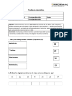 Prueba de Matemática Descendidos 3 Basico