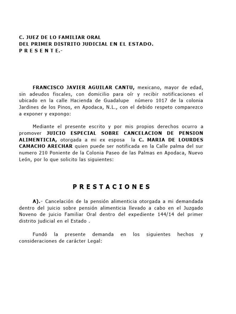 Cancelacion de pension 1 pdf divorcio pensi n alimenticia
