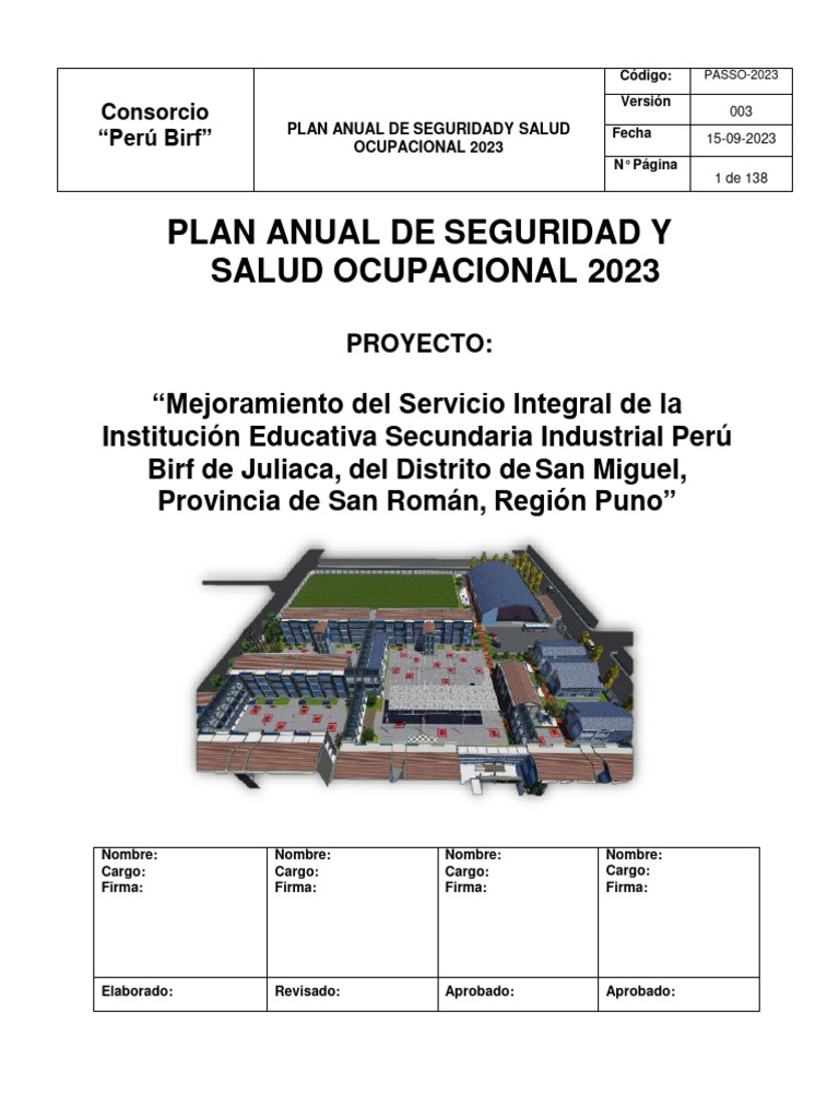 Plan de Seguridad y Salud Ocupacional CONSORCIO PERU BIRF 2023 OK OK ...