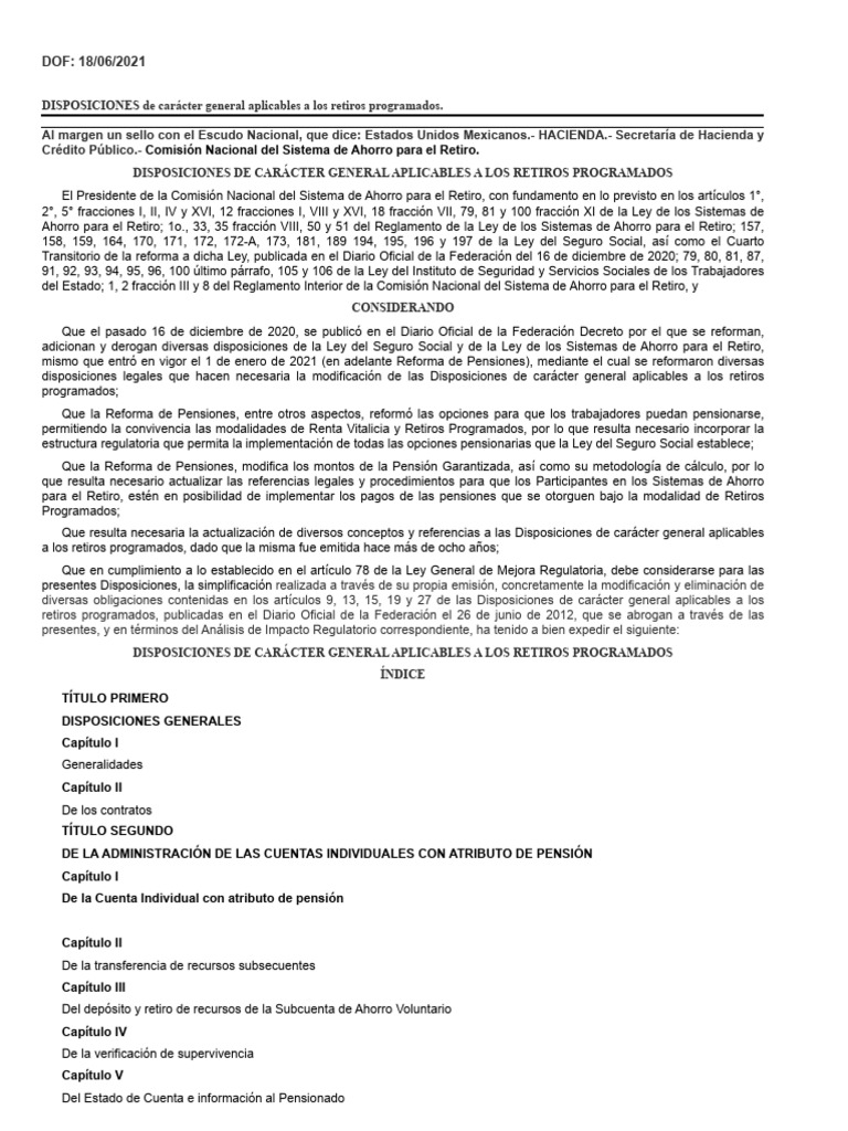Reglamento de retiros programados dof pdf pensi n seguro